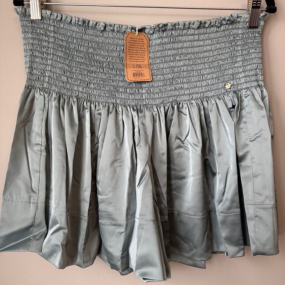Natural Life Skort L/XL Blue Smocked Ruffle Boho Feminine Romantic Coquette